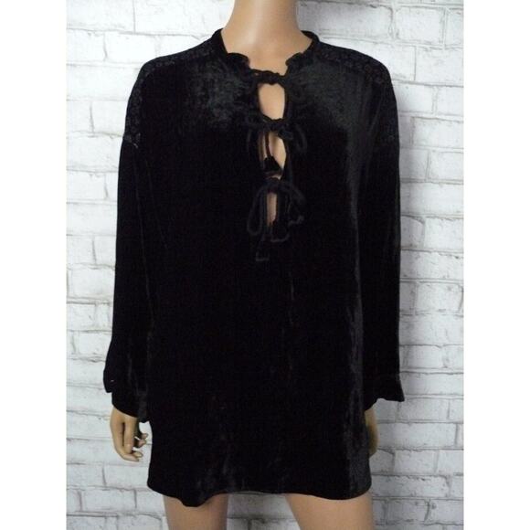 $250 Pete & Greta by Johnny Was Black Velvet Embroidered Tunic Top XS NEW - Picture 1 of 7